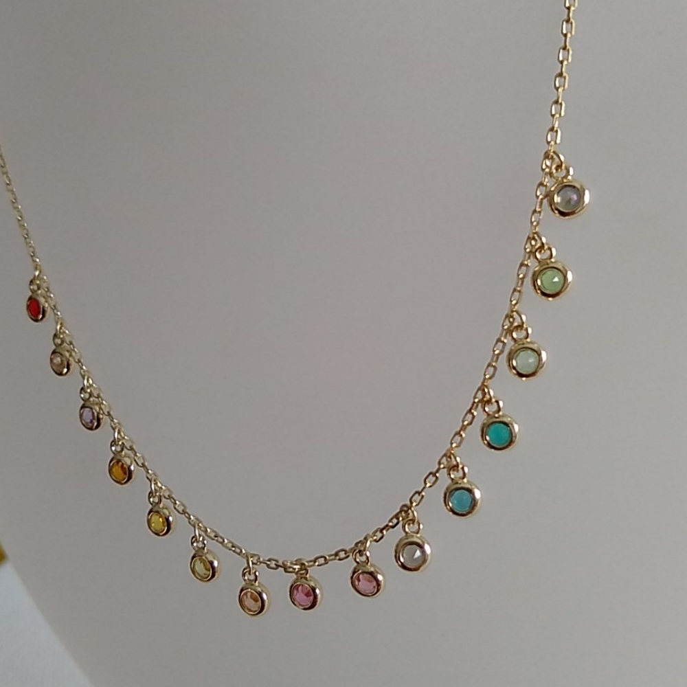 Multi-Color CZ Crystal/yellow gold/NECKLACE - Picture 3 of 7
